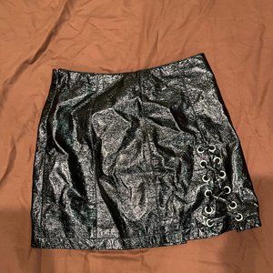 black leather skirt with slit